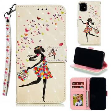 Flower Girl 3D Painted Leather Phone Wallet Case for iPhone 11 (6.1 inch)