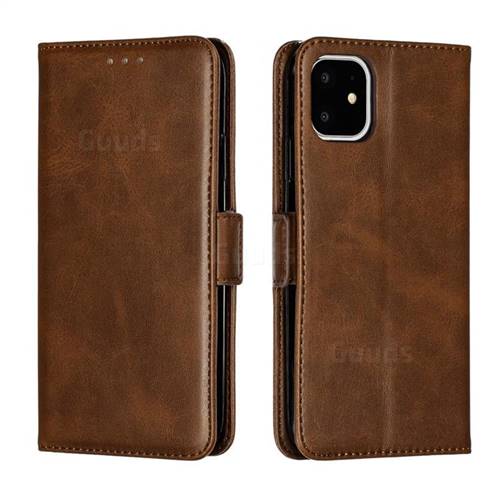 Retro Classic Calf Pattern Leather Wallet Phone Case for iPhone 11 (6.1 inch) - Brown