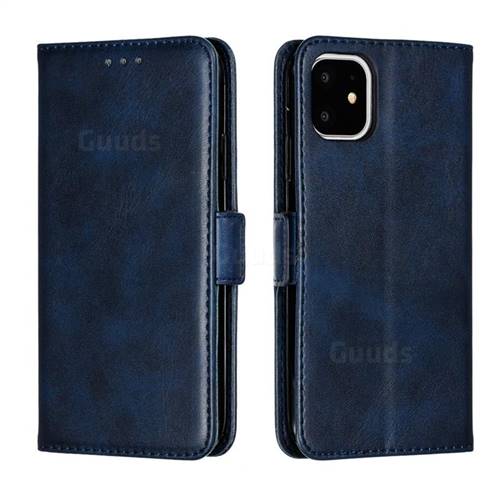 Retro Classic Calf Pattern Leather Wallet Phone Case for iPhone 11 (6.1 inch) - Blue