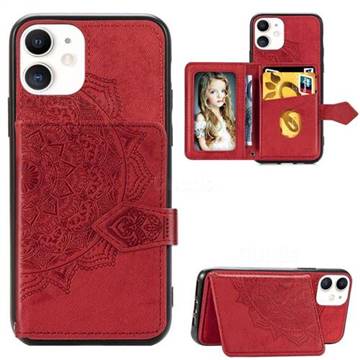 Mandala Flower Cloth Multifunction Stand Card Leather Phone Case for iPhone 11 (6.1 inch) - Red