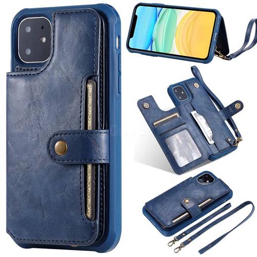 Retro Aristocratic Demeanor Anti-fall Leather Phone Back Cover for iPhone 11 (6.1 inch) - Blue