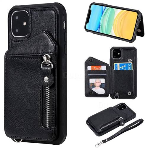 Classic Luxury Buckle Zipper Anti-fall Leather Phone Back Cover for iPhone 11 (6.1 inch) - Black