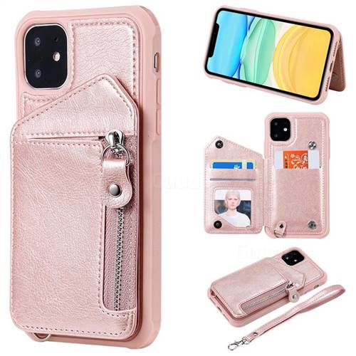 Classic Luxury Buckle Zipper Anti-fall Leather Phone Back Cover for iPhone 11 (6.1 inch) - Pink