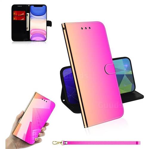 Shining Mirror Like Surface Leather Wallet Case for iPhone 11 (6.1 inch) - Rainbow Gradient