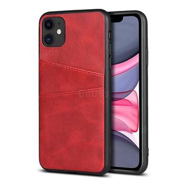 Simple Calf Card Slots Mobile Phone Back Cover for iPhone 11 (6.1 inch) - Red
