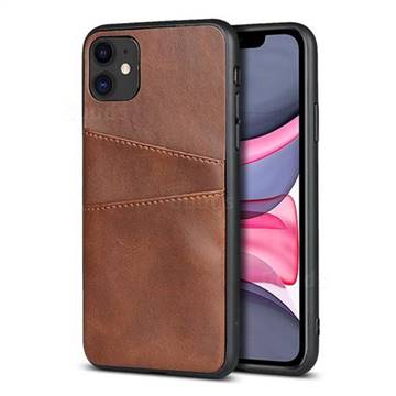 Simple Calf Card Slots Mobile Phone Back Cover for iPhone 11 (6.1 inch) - Coffee