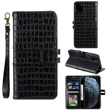 Luxury Crocodile Magnetic Leather Wallet Phone Case for iPhone 11 (6.1 inch) - Black
