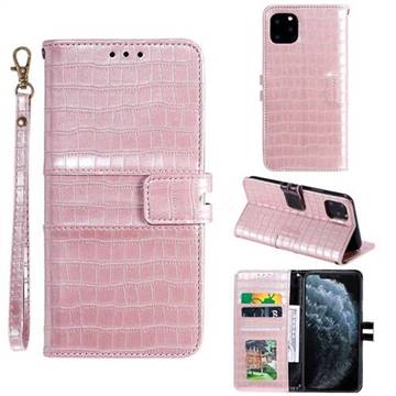 Luxury Crocodile Magnetic Leather Wallet Phone Case for iPhone 11 (6.1 inch) - Rose Gold