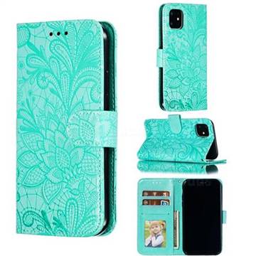 Intricate Embossing Lace Jasmine Flower Leather Wallet Case for iPhone 11 (6.1 inch) - Green