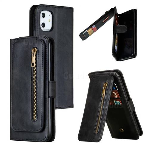 Multifunction 9 Cards Leather Zipper Wallet Phone Case for iPhone 11 (6.1 inch) - Black