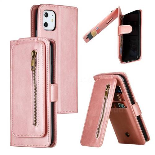 Multifunction 9 Cards Leather Zipper Wallet Phone Case for iPhone 11 (6.1 inch) - Rose Gold