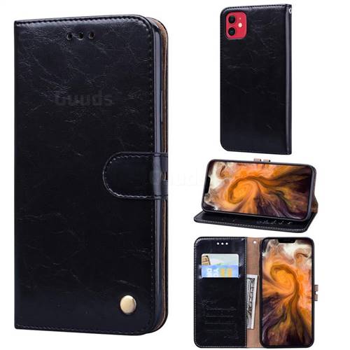 Luxury Retro Oil Wax PU Leather Wallet Phone Case for iPhone 11 (6.1 inch) - Deep Black