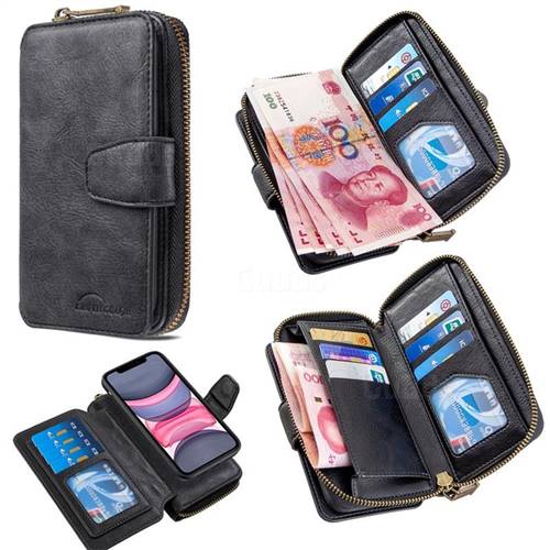 Binfen Color Retro Buckle Zipper Multifunction Leather Phone Wallet for iPhone 11 (6.1 inch) - Black