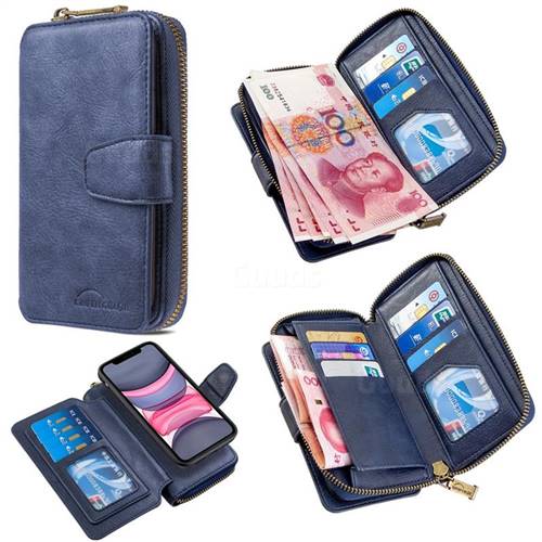 Binfen Color Retro Buckle Zipper Multifunction Leather Phone Wallet for iPhone 11 (6.1 inch) - Blue