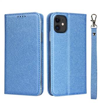 Ultra Slim Magnetic Automatic Suction Silk Lanyard Leather Flip Cover for iPhone 11 (6.1 inch) - Sky Blue