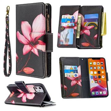 Lotus Flower Binfen Color BF03 Retro Zipper Leather Wallet Phone Case for iPhone 11 (6.1 inch)