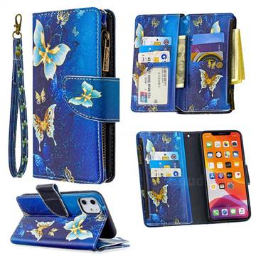 Golden Butterflies Binfen Color BF03 Retro Zipper Leather Wallet Phone Case for iPhone 11 (6.1 inch)