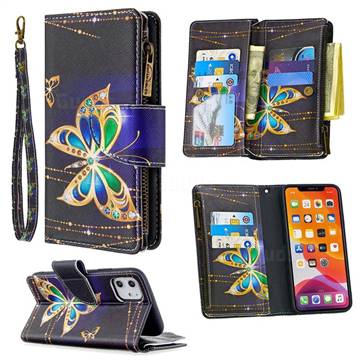 Golden Shining Butterfly Binfen Color BF03 Retro Zipper Leather Wallet Phone Case for iPhone 11 (6.1 inch)