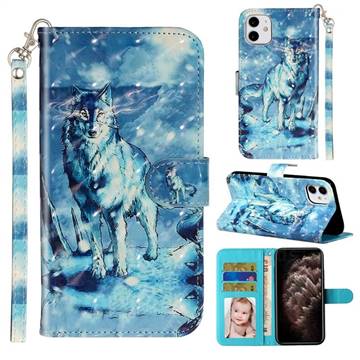 Snow Wolf 3D Leather Phone Holster Wallet Case for iPhone 11 (6.1 inch)