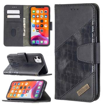 BinfenColor BF04 Color Block Stitching Crocodile Leather Case Cover for iPhone 11 (6.1 inch) - Black