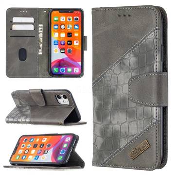 BinfenColor BF04 Color Block Stitching Crocodile Leather Case Cover for iPhone 11 (6.1 inch) - Gray