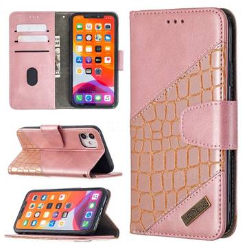 BinfenColor BF04 Color Block Stitching Crocodile Leather Case Cover for iPhone 11 (6.1 inch) - Rose Gold