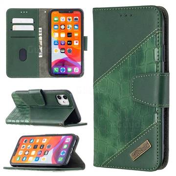 BinfenColor BF04 Color Block Stitching Crocodile Leather Case Cover for iPhone 11 (6.1 inch) - Green
