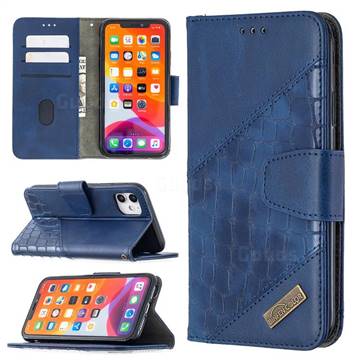 BinfenColor BF04 Color Block Stitching Crocodile Leather Case Cover for iPhone 11 (6.1 inch) - Blue