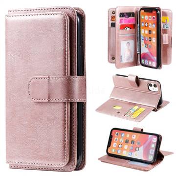 Multi-function Ten Card Slots and Photo Frame PU Leather Wallet Phone Case Cover for iPhone 11 (6.1 inch) - Rose Gold