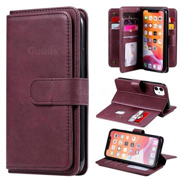 Multi-function Ten Card Slots and Photo Frame PU Leather Wallet Phone Case Cover for iPhone 11 (6.1 inch) - Claret