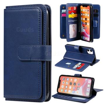 Multi-function Ten Card Slots and Photo Frame PU Leather Wallet Phone Case Cover for iPhone 11 (6.1 inch) - Dark Blue