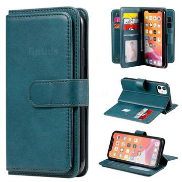 Multi-function Ten Card Slots and Photo Frame PU Leather Wallet Phone Case Cover for iPhone 11 (6.1 inch) - Dark Green