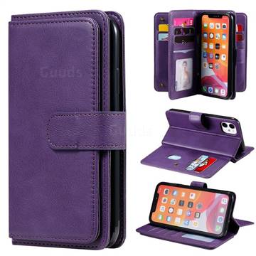Multi-function Ten Card Slots and Photo Frame PU Leather Wallet Phone Case Cover for iPhone 11 (6.1 inch) - Violet