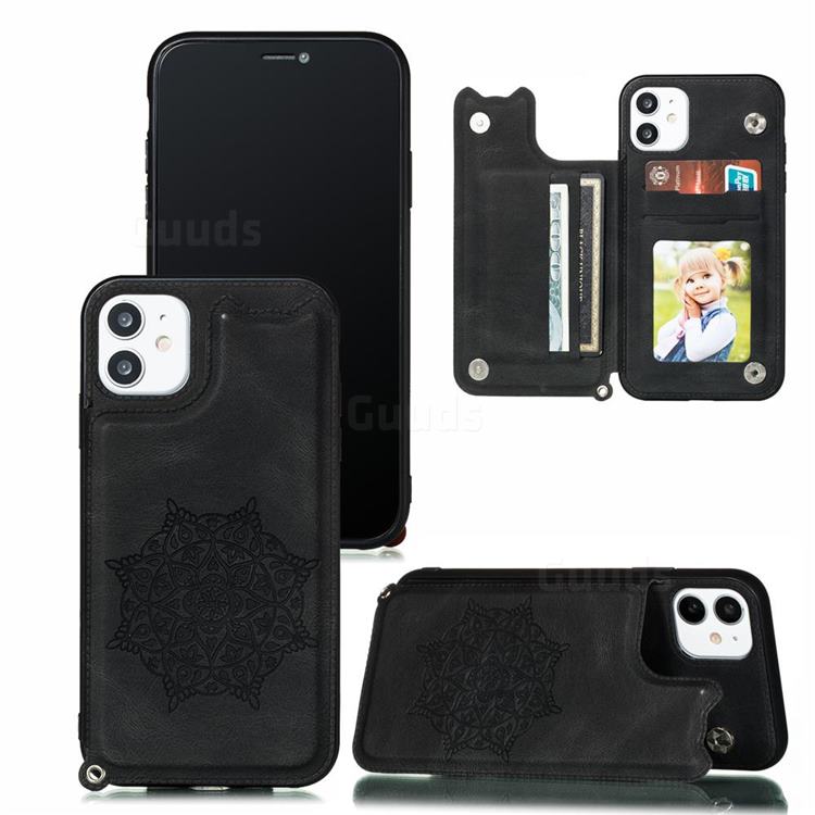 Luxury Mandala Multi-function Magnetic Card Slots Stand Leather Back Cover for iPhone 11 (6.1 inch) - Black