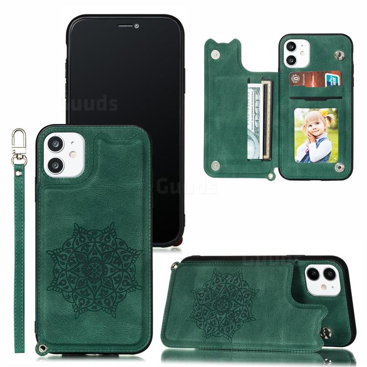 Luxury Mandala Multi-function Magnetic Card Slots Stand Leather Back Cover for iPhone 11 (6.1 inch) - Green