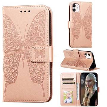Intricate Embossing Vivid Butterfly Leather Wallet Case for iPhone 11 (6.1 inch) - Rose Gold