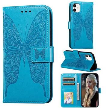 Intricate Embossing Vivid Butterfly Leather Wallet Case for iPhone 11 (6.1 inch) - Blue