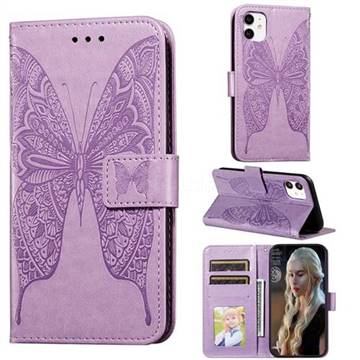 Intricate Embossing Vivid Butterfly Leather Wallet Case for iPhone 11 (6.1 inch) - Purple