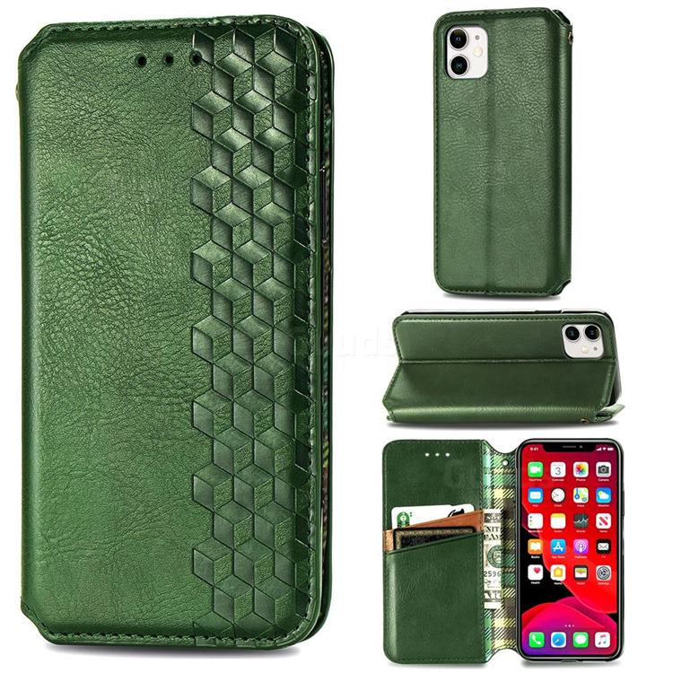 Ultra Slim Fashion Business Card Magnetic Automatic Suction Leather Flip Cover for iPhone 11 (6.1 inch) - Green