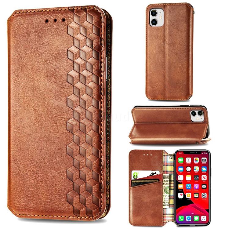 Ultra Slim Fashion Business Card Magnetic Automatic Suction Leather Flip Cover for iPhone 11 (6.1 inch) - Brown