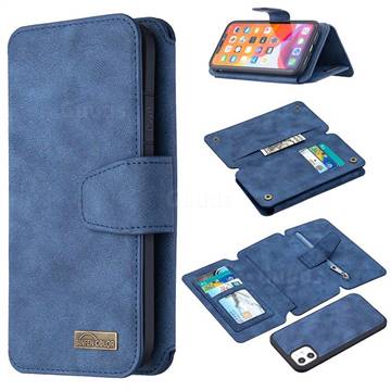 Binfen Color BF07 Frosted Zipper Bag Multifunction Leather Phone Wallet for iPhone 11 (6.1 inch) - Blue