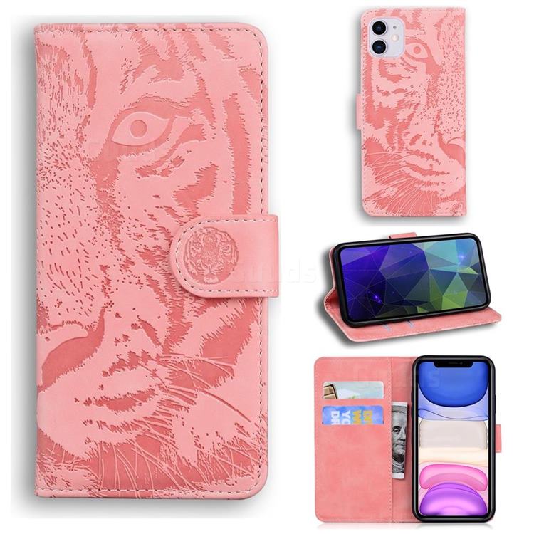 Intricate Embossing Tiger Face Leather Wallet Case for iPhone 11 (6.1 inch) - Pink