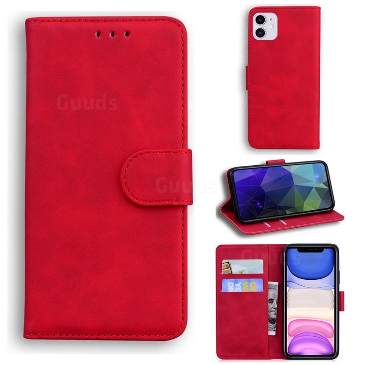 Retro Classic Skin Feel Leather Wallet Phone Case for iPhone 11 (6.1 inch) - Red