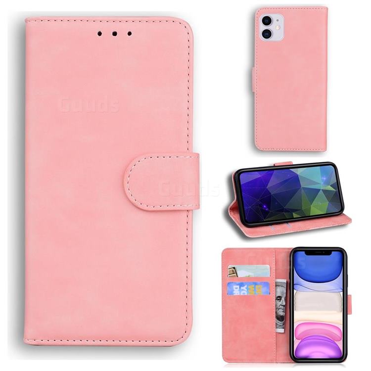 Retro Classic Skin Feel Leather Wallet Phone Case for iPhone 11 (6.1 inch) - Pink