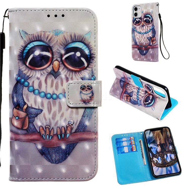 Sweet Gray Owl 3D Painted Leather Wallet Case for iPhone 11 (6.1 inch)