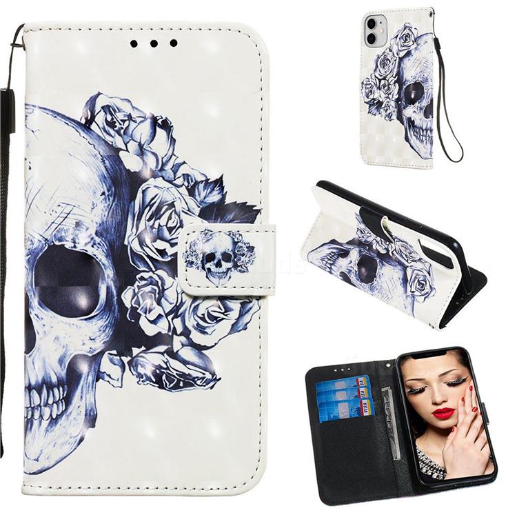 Skull Flower 3D Painted Leather Wallet Case for iPhone 11 (6.1 inch)