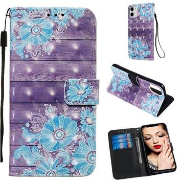 Blue Flower 3D Painted Leather Wallet Case for iPhone 11 (6.1 inch)