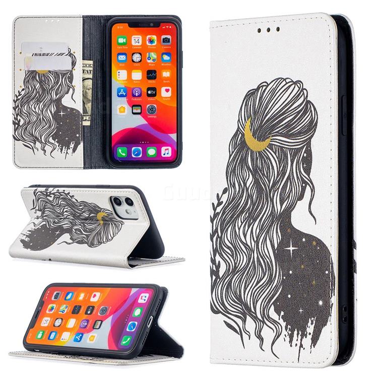 Girl with Long Hair Slim Magnetic Attraction Wallet Flip Cover for iPhone 11 (6.1 inch)