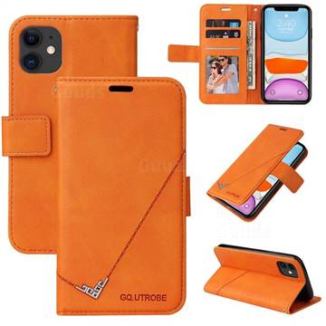 GQ.UTROBE Right Angle Silver Pendant Leather Wallet Phone Case for iPhone 11 (6.1 inch) - Orange