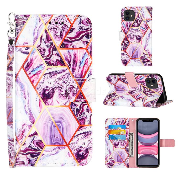 Dream Purple Stitching Color Marble Leather Wallet Case for iPhone 11 (6.1 inch)